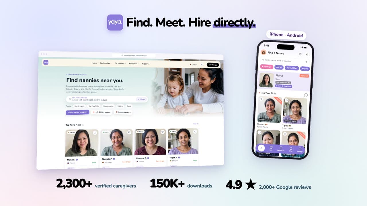 Yaya on the web and in the app: find, meet and hire a nanny directly