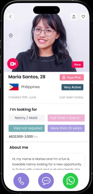 Yaya nanny profile on iPhone